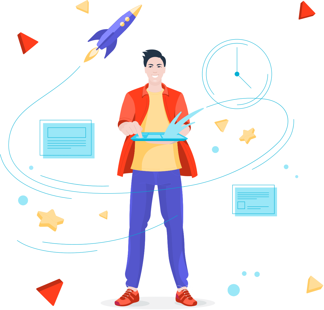 faq boy with logos